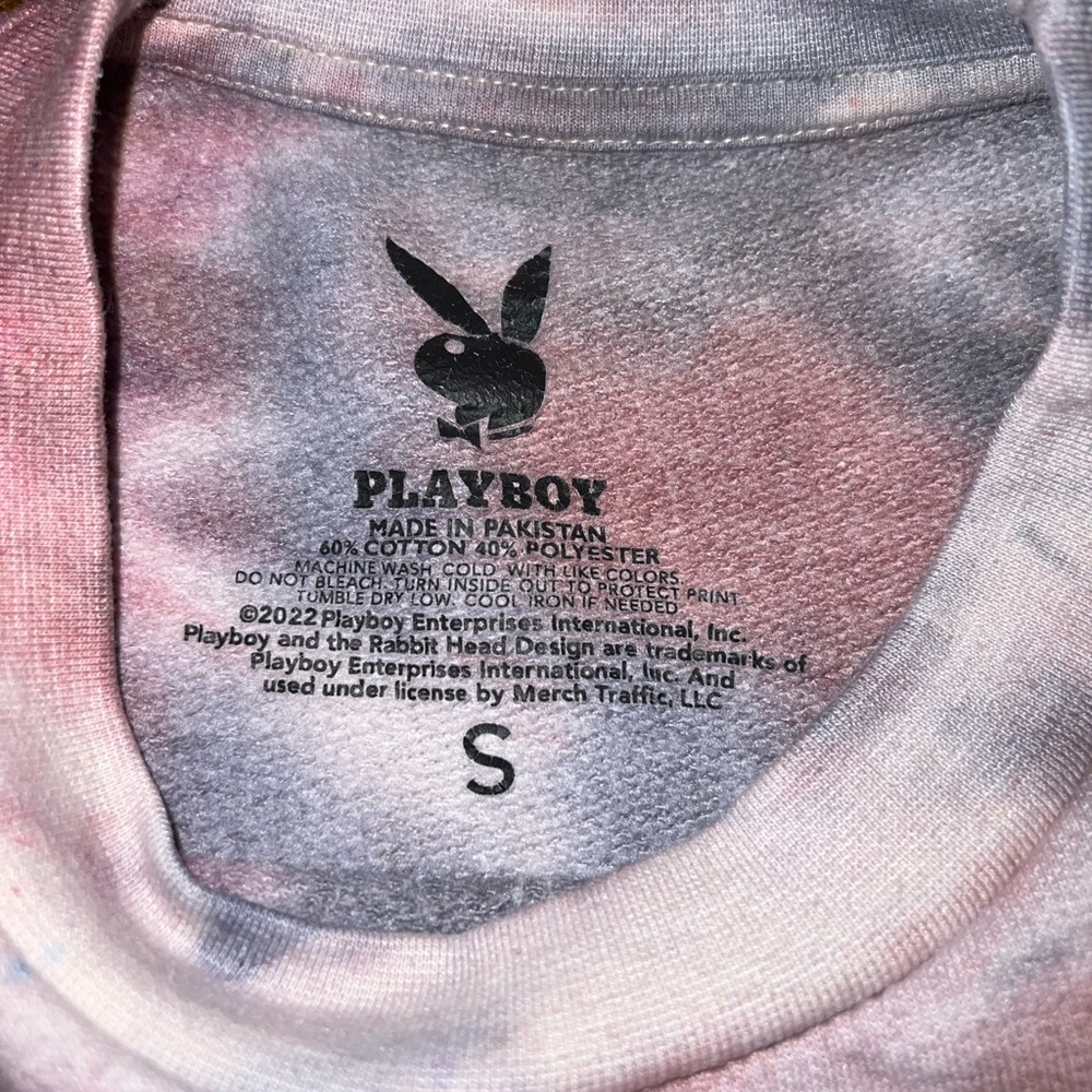 Playboy Gray Pink Tie Dye Crewneck Long Sleeve Cotton Sweatshirt Pullover Size S - Picture 8 of 11